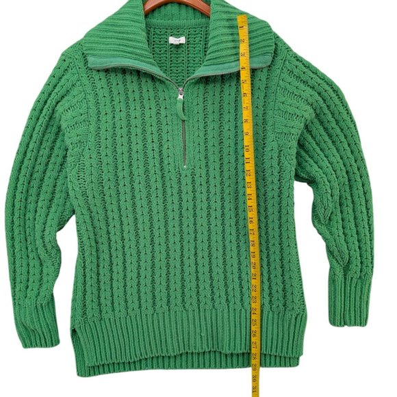 Aerie Cable Care Sweater Womens Green Chunky Knit 1/4 Zip Oversized Size S - Picture 5 of 8
